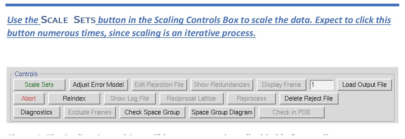 Use the SCALE SETS button in the Scaling Controls Box to scale the data. Expect to click this button numerous times, since scaling is an iterative process. 

 
Figure 89. The Scaling Control Box will have some options disabled before scaling



